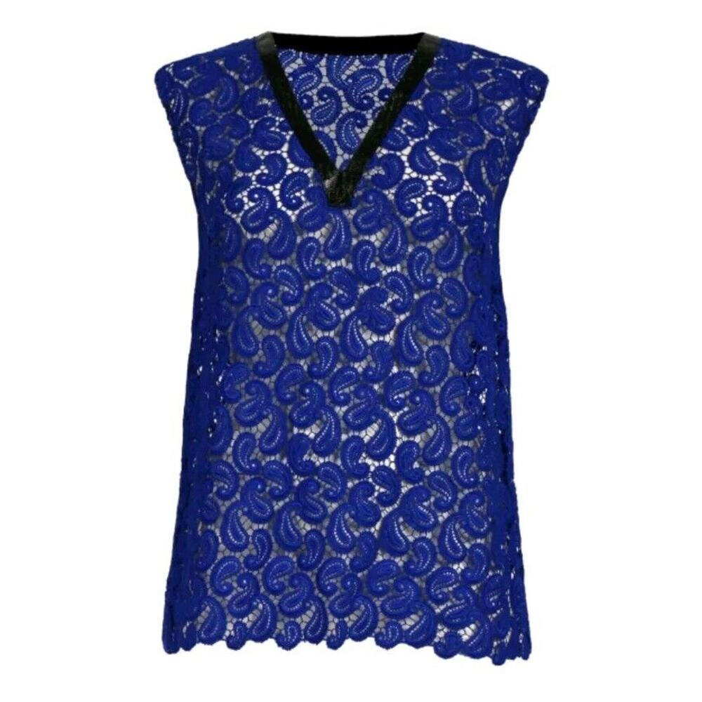 Mary Katrantzou Blue Paisley Lace Sleeveless Top UK 8/US 4 (G
